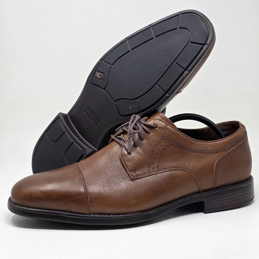 Johnston & Murphy Mens Size 11M Branning Cap Toe Tan Sheepskin Brown Oxford Shoe